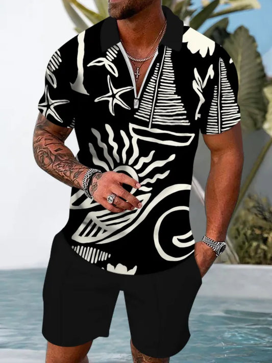 Polo Short Sleeve Zipper Two-Piece Set