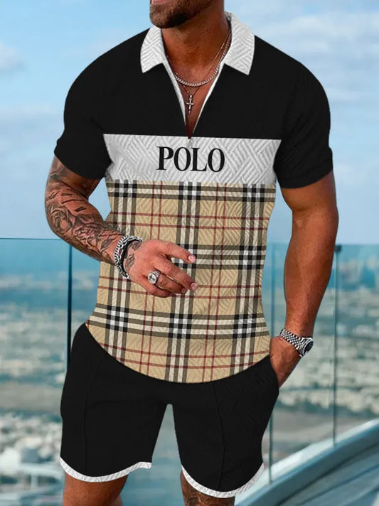 Polo Short Sleeve Zipper Two-Piece Set