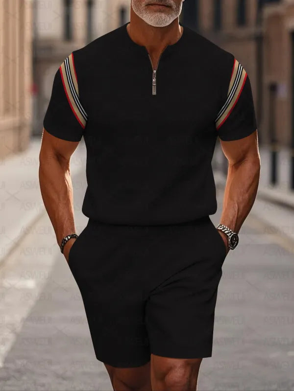 Short Sleeve Zipper Two-piece Set - DUVAL