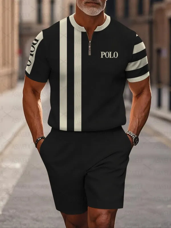 Short Sleeve Zipper Two-piece Set - DUVAL