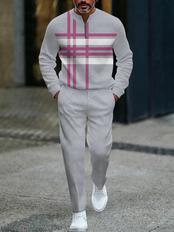 Zipper Long Sleeve Long Pants Two-Piece Set - DUVAL