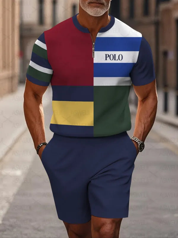 Short Sleeve Zipper Two-piece Set - DUVAL