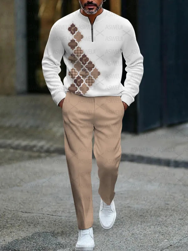 Zipper Long Sleeve Long Pants Two-Piece Set - DUVAL