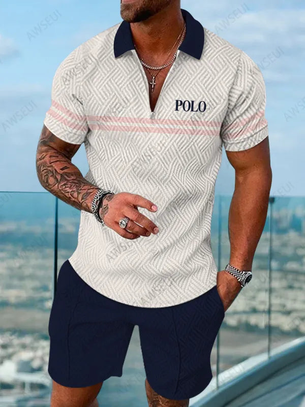 Polo Short Sleeve Zipper Two-Piece Set