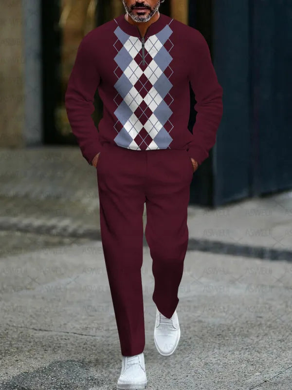 Zipper Long Sleeve Long Pants Two-Piece Set