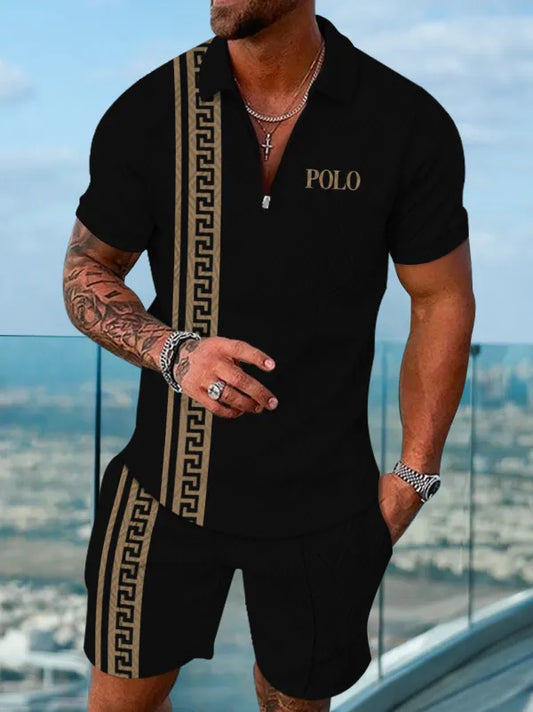 Polo Short Sleeve Zipper Two-Piece Set