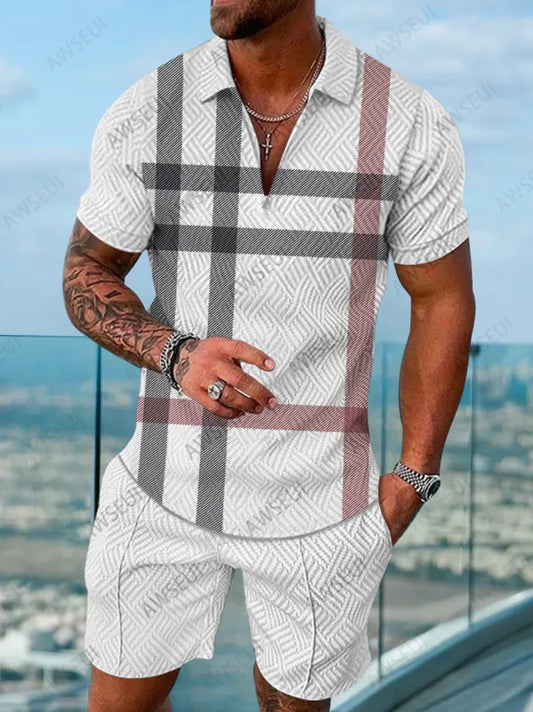 Polo Short Sleeve Zipper Two-Piece Set