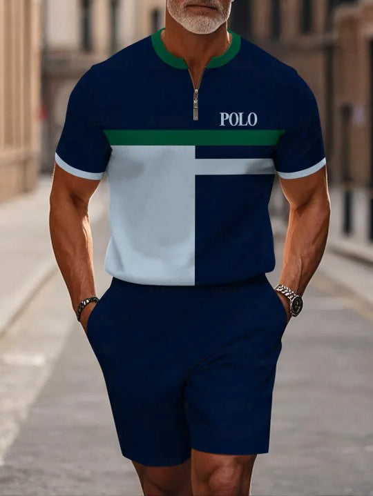 Short Sleeve Zipper Two-piece Set - DUVAL