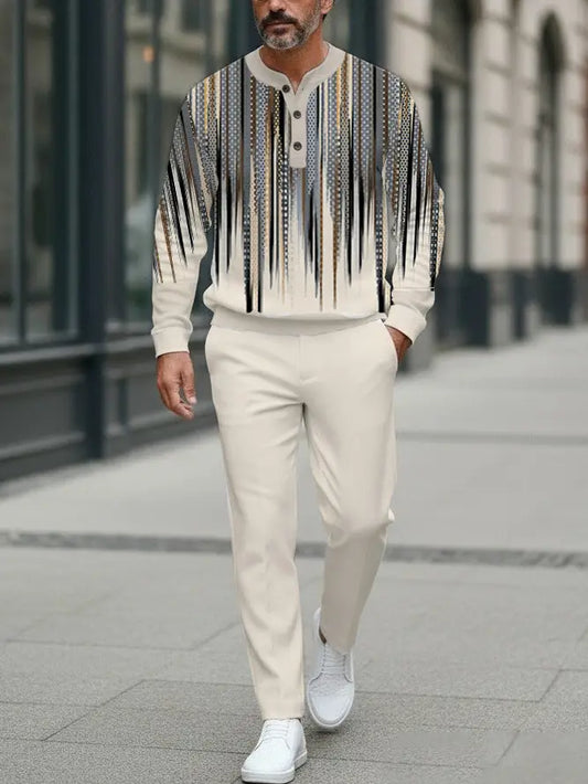 Long Sleeve Long Pants Button Two-Piece Set - DUVAL