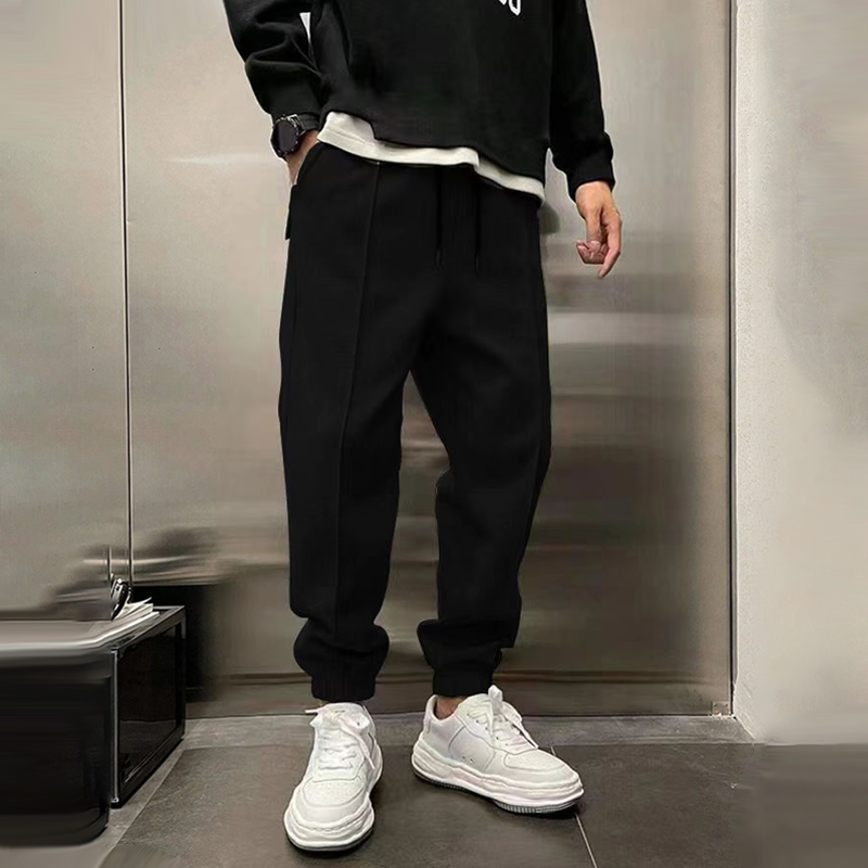 men's-solid-plush-loose-elastic-waist-casual-sports-pants