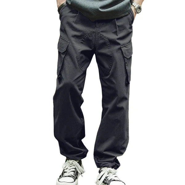 Casual Solid Color Cotton Multi-pocket Patchwork Loose Cargo Trousers