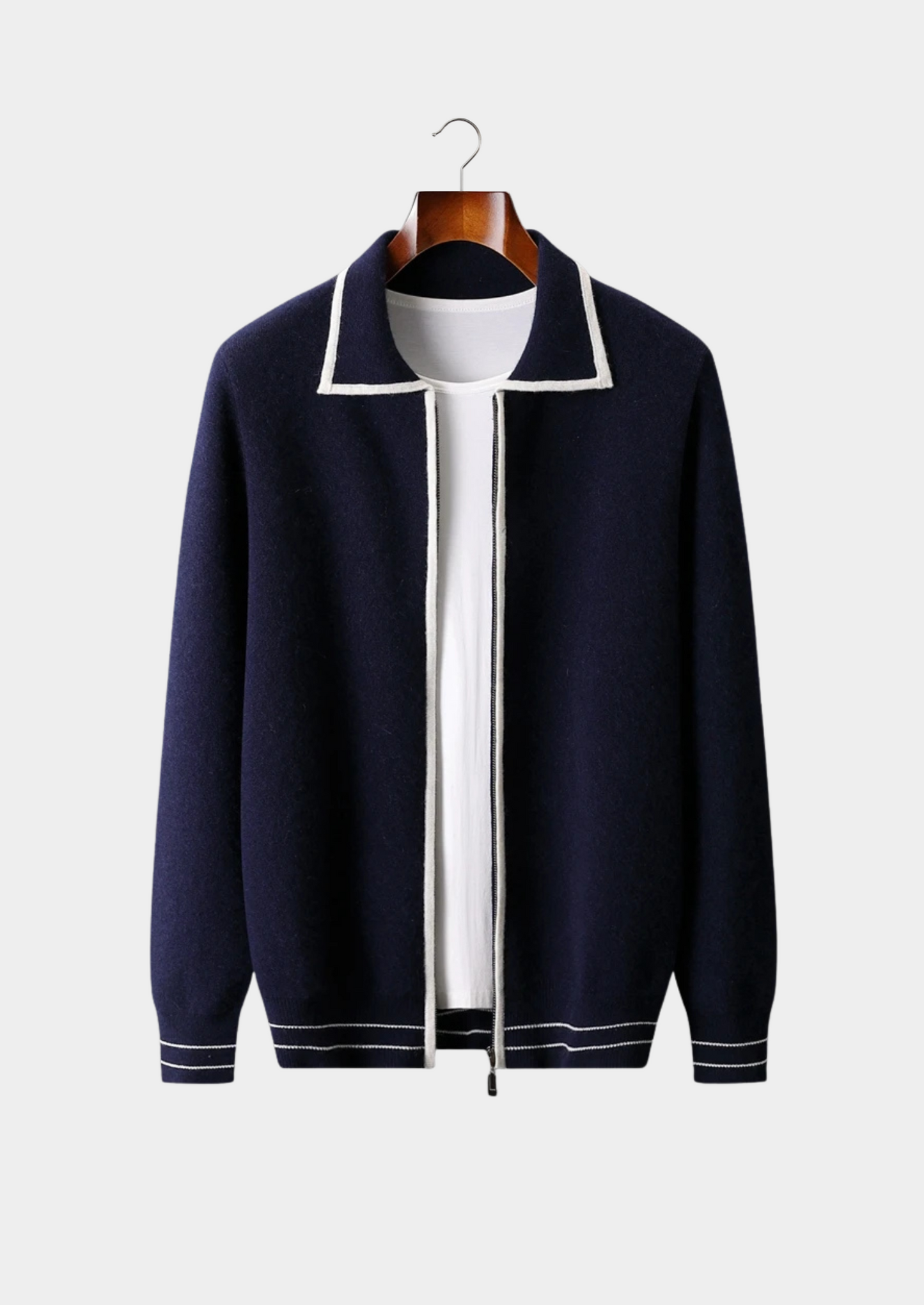 Pure Extra-Fine Merino Wool Two-Tone Polo Cardigan
