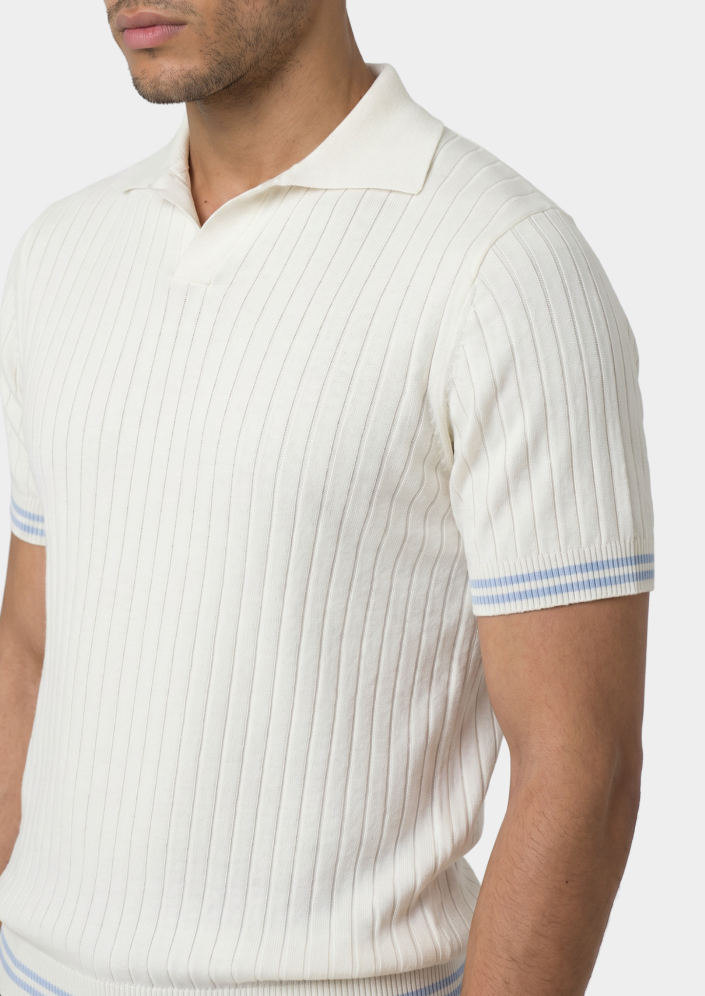 Pierre Ivory Ribbed Buttonless Polo