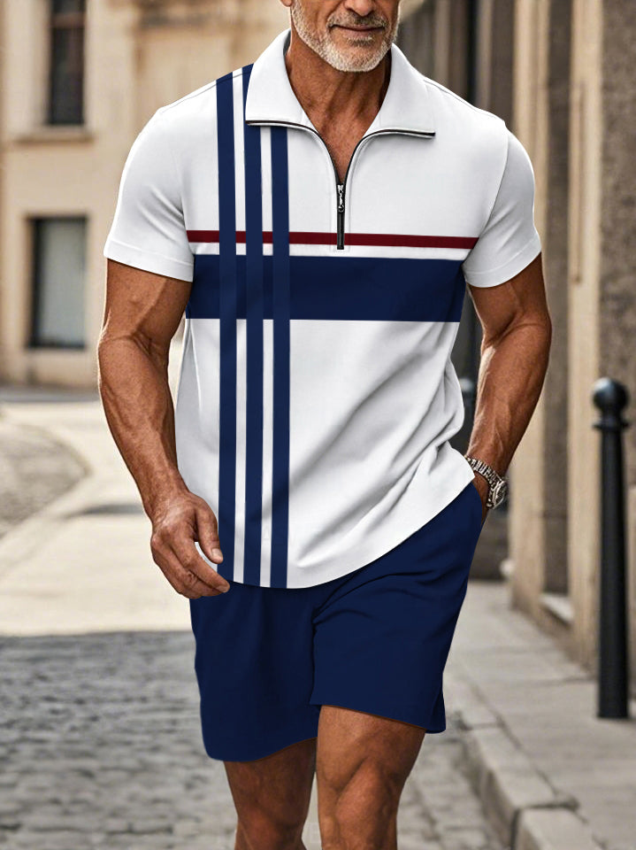Polo Short Sleeve Zipper Two-Piece Set - DUVAL