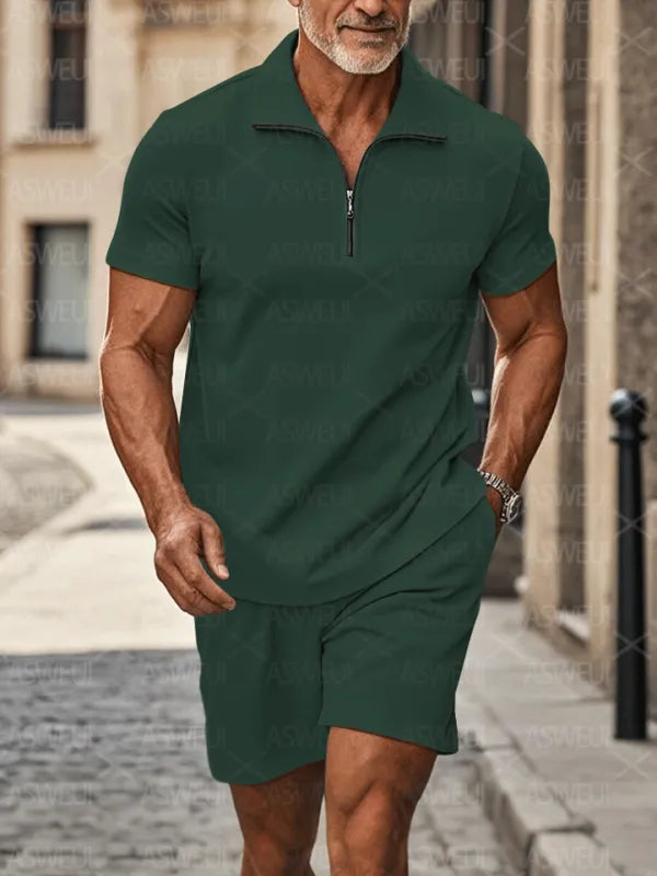 Polo Short Sleeve Zipper Two-Piece Set - DUVAL