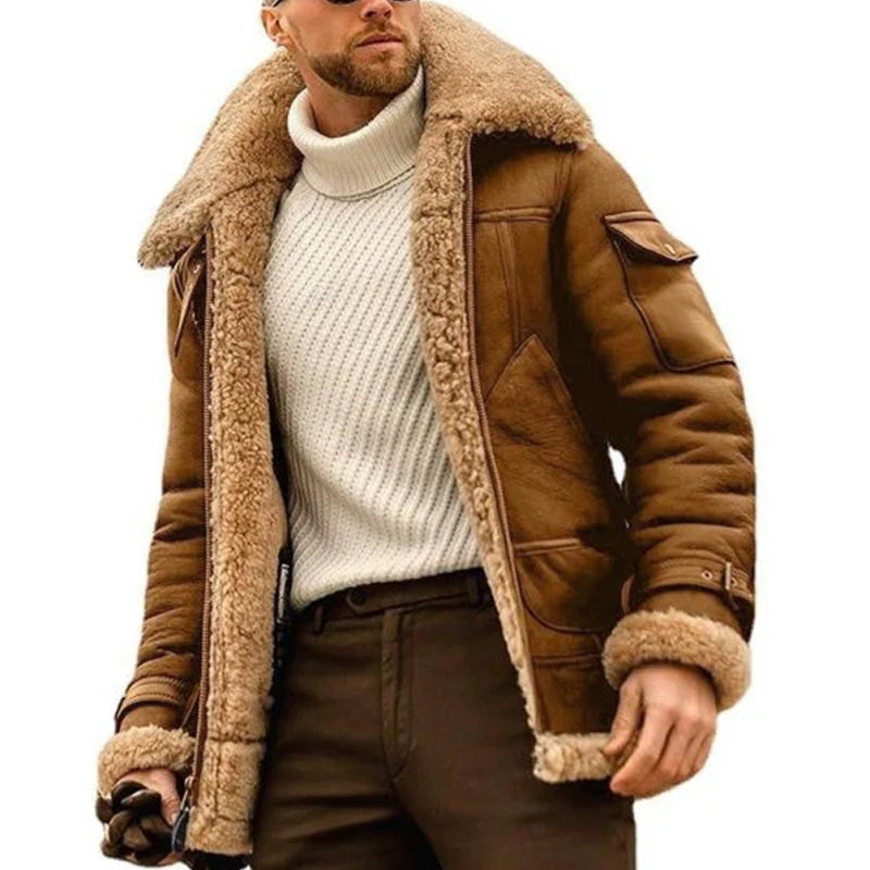 Winter Lambswool Warm Lapel Multi-pocket Thick Coat - DUVAL