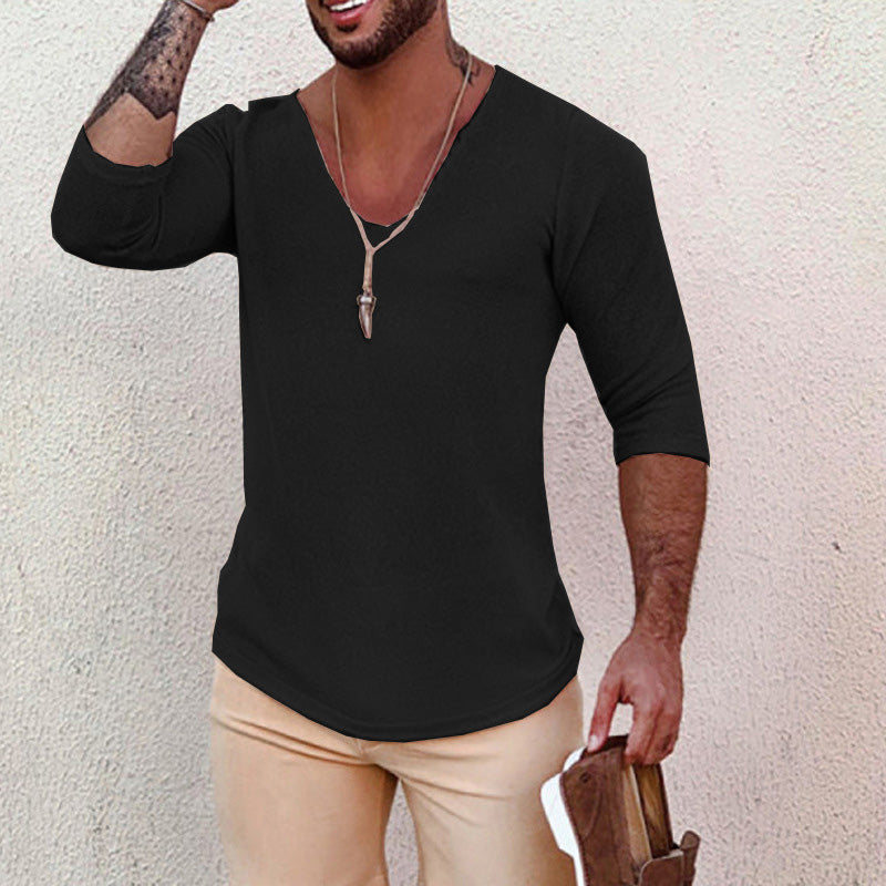 men's-casual-long-sleeved-thin-v-neck-knitwear