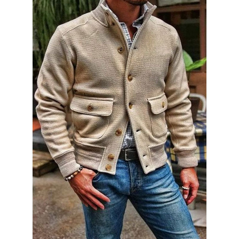 men's-stand-collar-solid-color-jacket