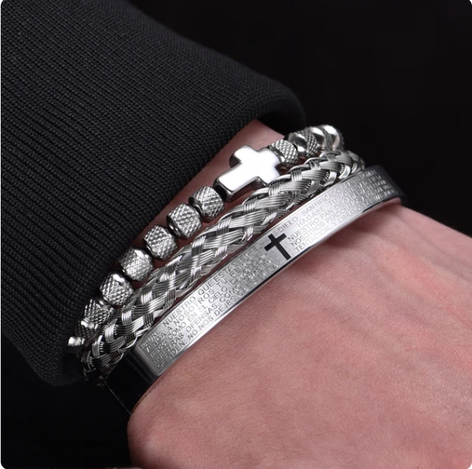 Luxury Stainless Steel Cross Bracelet Set