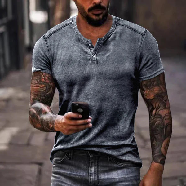 Casual Solid Color Henley Collar Short Sleeve T-Shirt