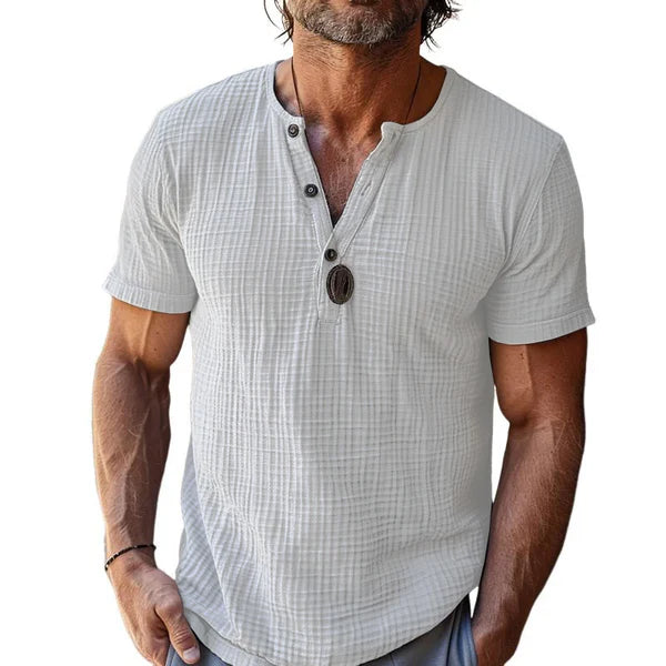 Casual Waffle Henley Neck Slim Fit Short Sleeve T-Shirt