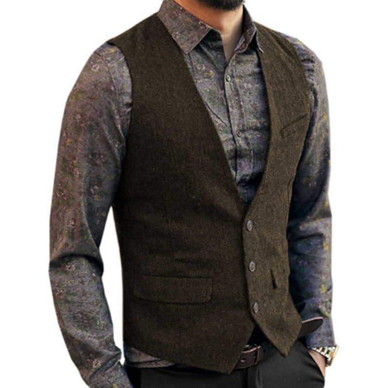 V-neck Tweed Single Breasted Vest