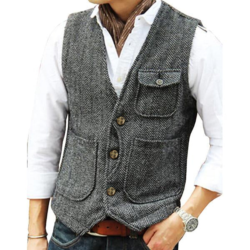 V-neck Single-breasted Tweed Vest