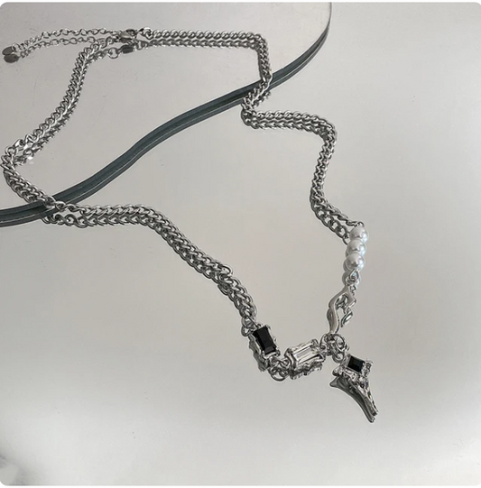 Zircon Cross Star Beaded Necklace
