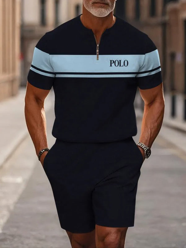 Short Sleeve Zipper Two-piece Set - DUVAL