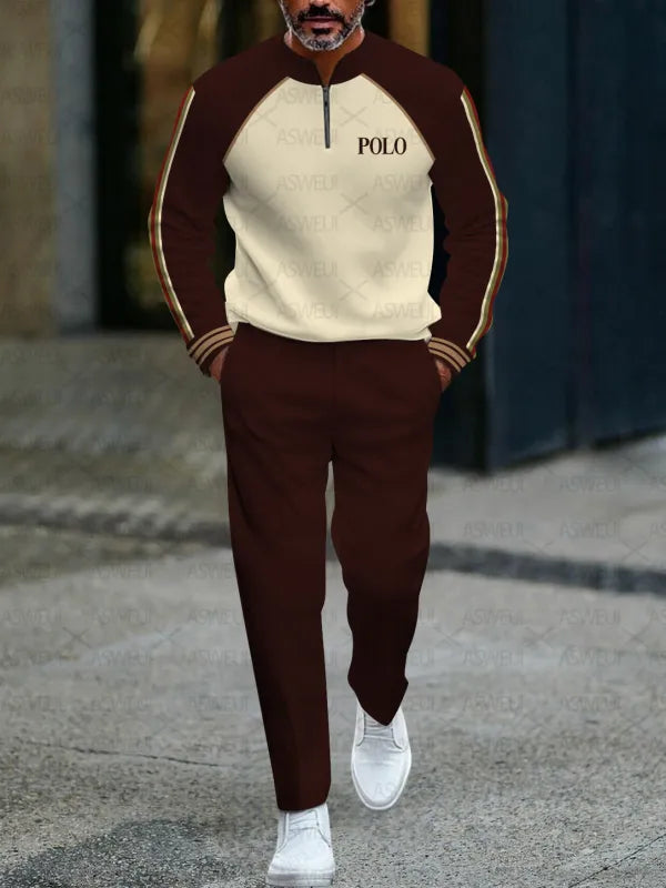 Zipper Long Sleeve Long Pants Two-Piece Set - DUVAL