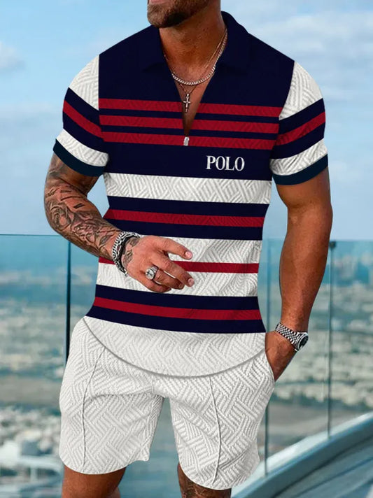 Polo Short Sleeve Zipper Two-Piece Set