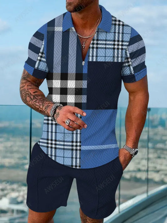 Polo Short Sleeve Zipper Two-Piece Set