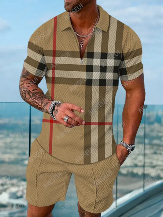 Polo Short Sleeve Zipper Two-Piece Set