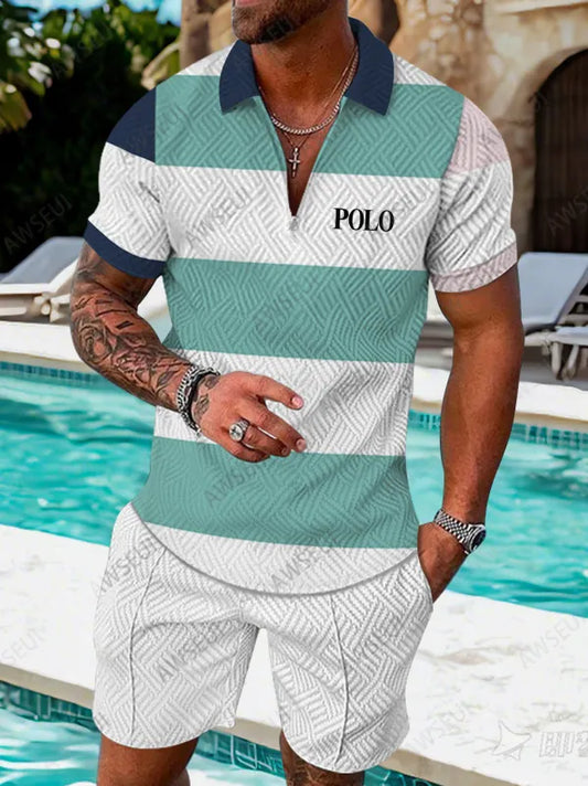 Polo Short Sleeve Zipper Two-Piece Set