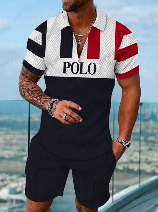 Polo Short Sleeve Zipper Two-Piece Set