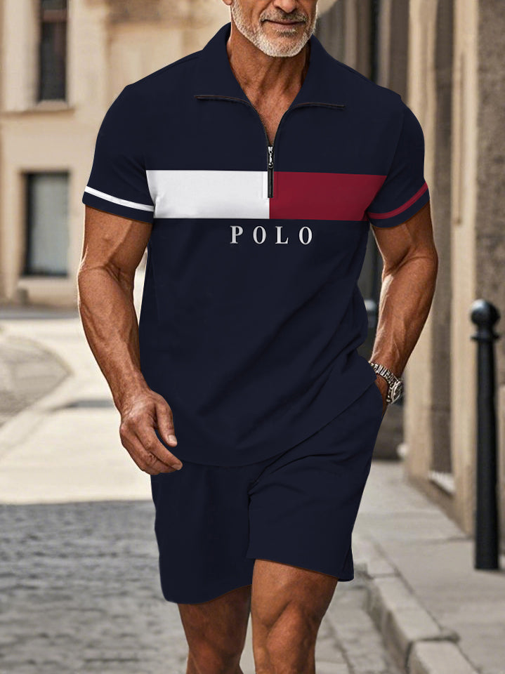 Polo Short Sleeve Zipper Two-Piece Set - DUVAL