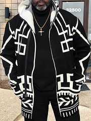 Black And White Casual Hooded Sweater - DUVAL