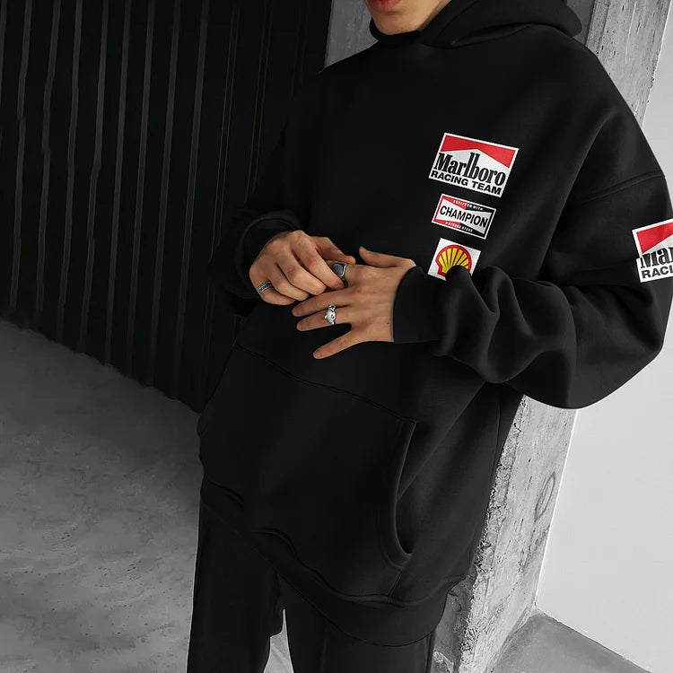 Oversized Hoodie Racing Graphic Print Hooded Sweatshirt - DUVAL