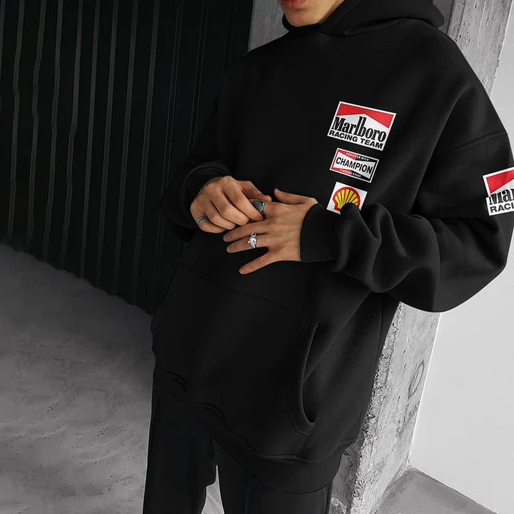 Oversized Hoodie Racing Graphic Print Hooded Sweatshirt - DUVAL