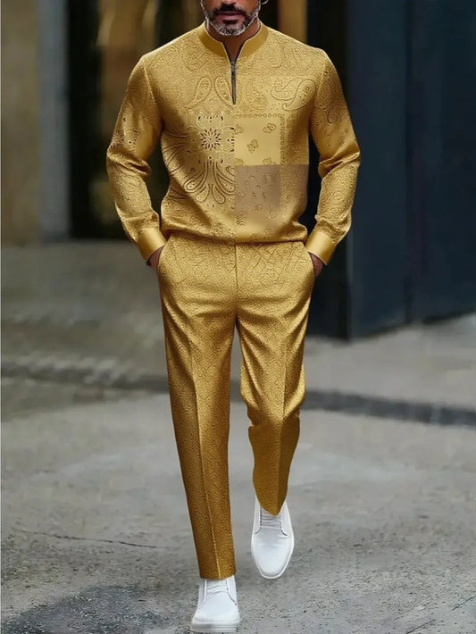 Zipper Long Sleeve Long Pants Two-Piece Set