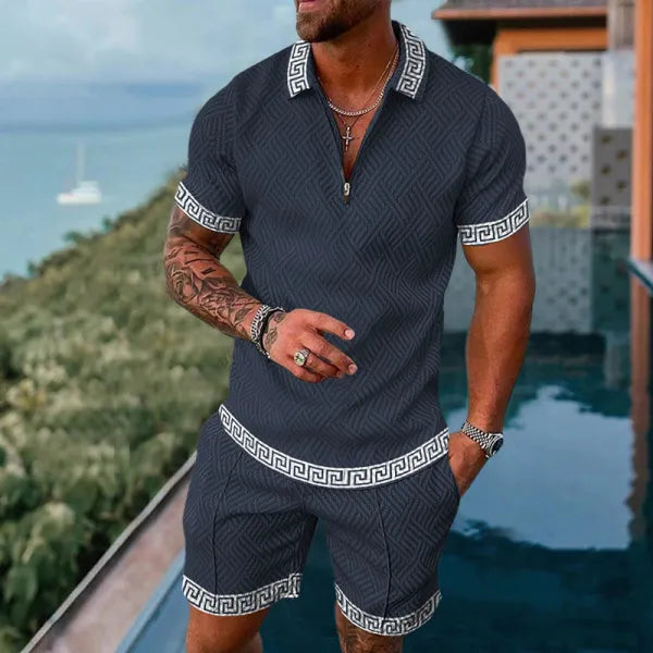 Polo Short Sleeve Zipper Two-Piece Set