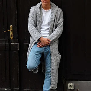 Casual Gray Knitted Sweater Hooded Coat - DUVAL
