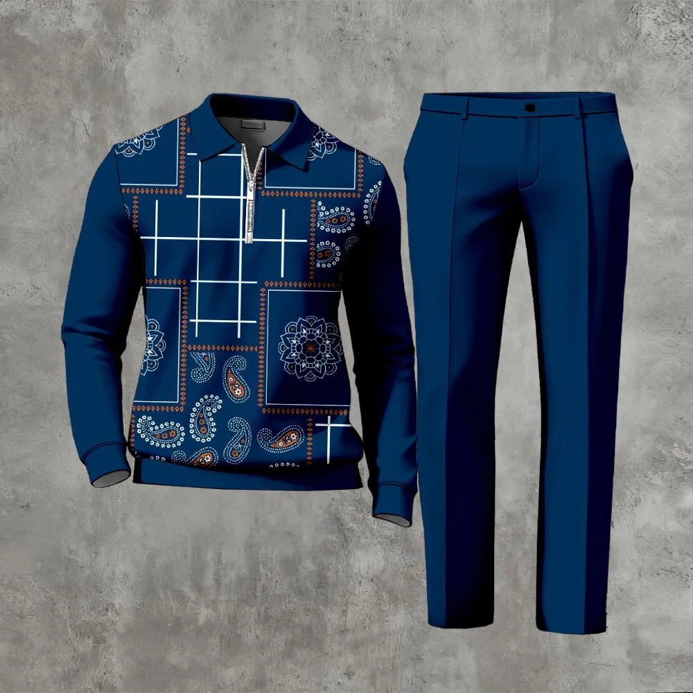 Long Sleeved Casual Quarter Zip Two-Piece Set