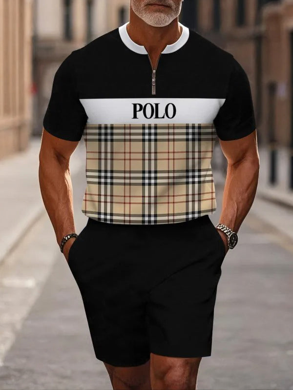 Short Sleeve Zipper Two-piece Set - DUVAL