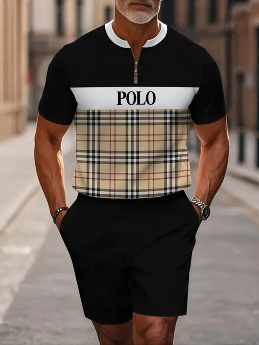 Short Sleeve Zipper Two-piece Set