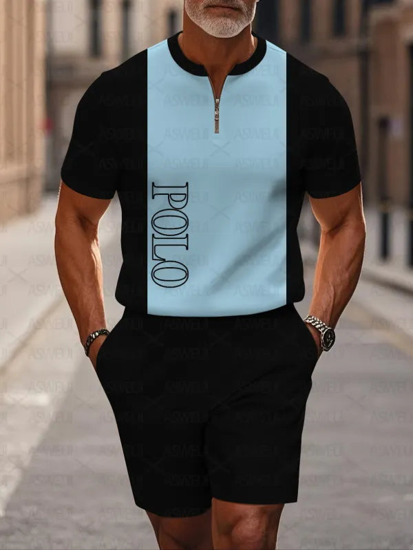 Short Sleeve Zipper Two-piece Set - DUVAL