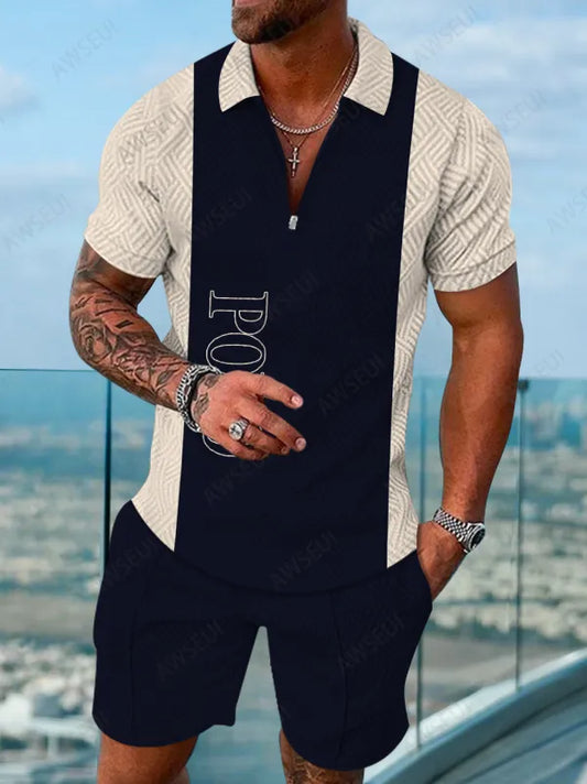 Polo Short Sleeve Zipper Two-Piece Set