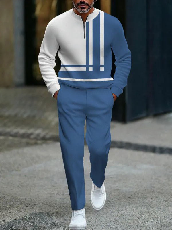 Zipper Long Sleeve Long Pants Two-Piece Set - DUVAL