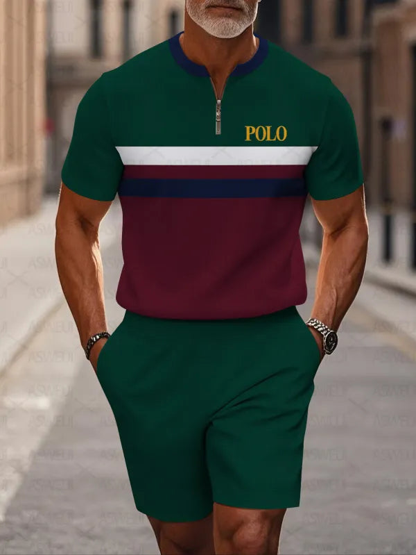 Short Sleeve Zipper Two-piece Set - DUVAL