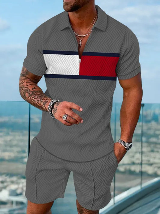 Polo Short Sleeve Zipper Two-Piece Set